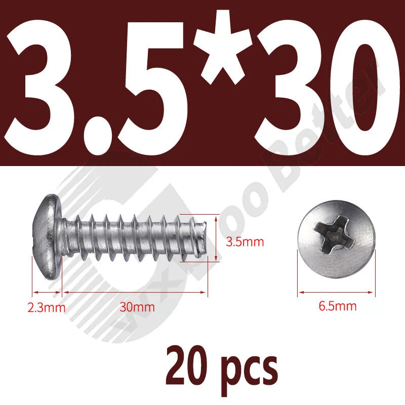 Pan Head Sheet Metal Screws Metric M1~M6 A2 Stainless Steel Sheet Metal Screws