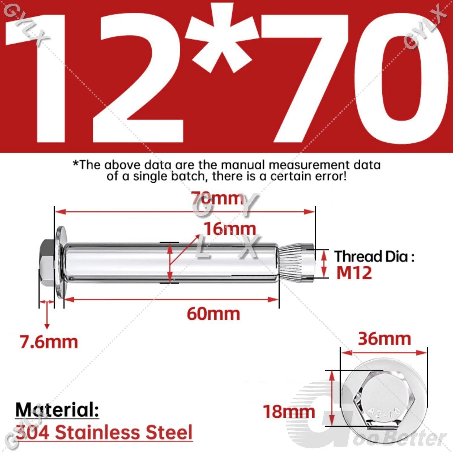 Expansion Anchor Bolts for Masonry — M6 to M16, Stainless Steel & Zinc-Coated
