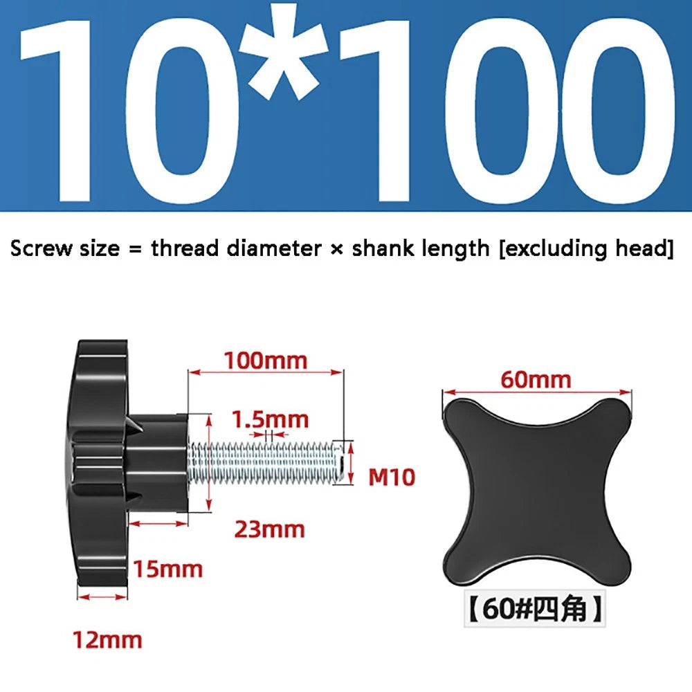 M5-M10 Thumb Screws Black Plastic Four Star Head Hand Grip Knob Bolts Galvanized