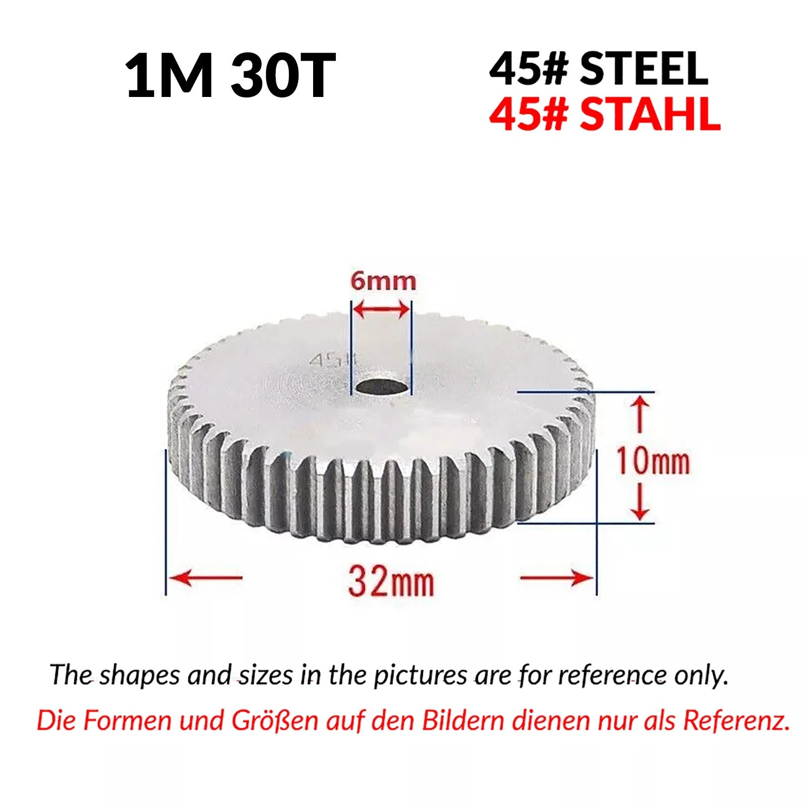 1/1.5/2 Mod 12T-150T Spur Gear 45# Steel Pinion Gear Thickn10-20mm Transmission