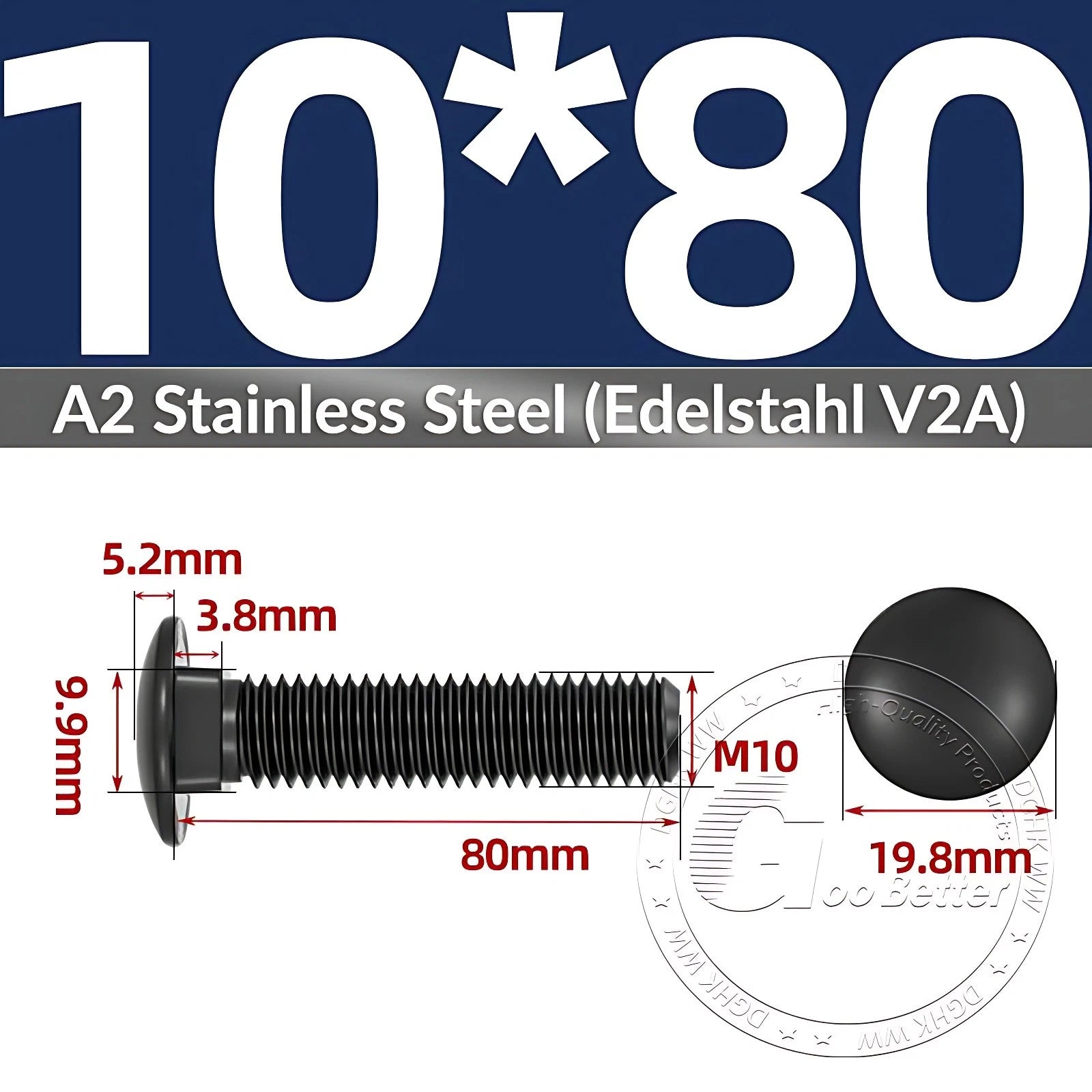 Black Stainless Steel Carriage Bolts M3–M12 | A2 Cup Square Dome Screws
