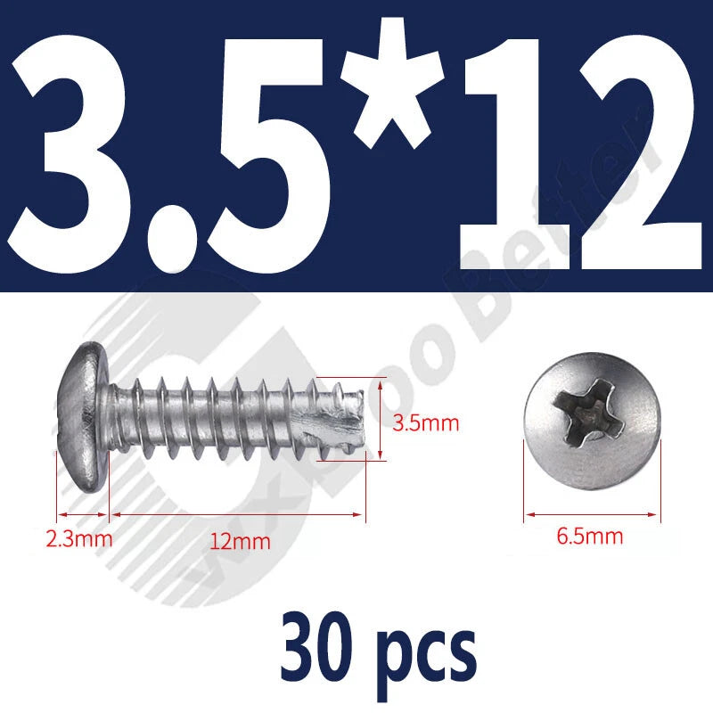 Pan Head Sheet Metal Screws Metric M1~M6 A2 Stainless Steel Sheet Metal Screws