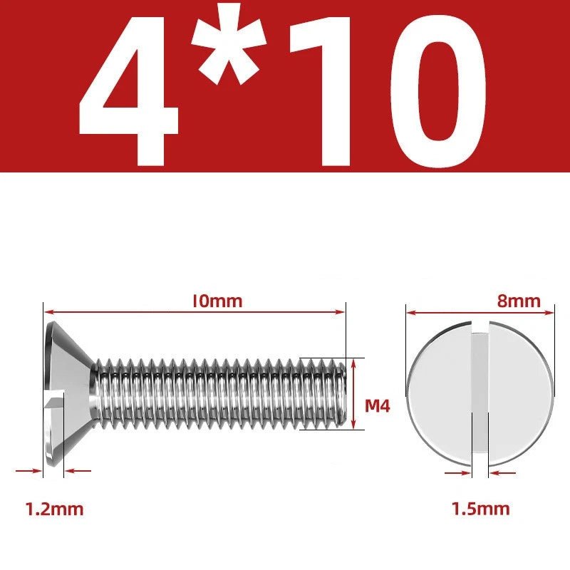 A2 Stainless Steel Slotted Countersunk Machine Screws — M1.6 to M10, Flat Head CSK Bolts - HomeDIYer