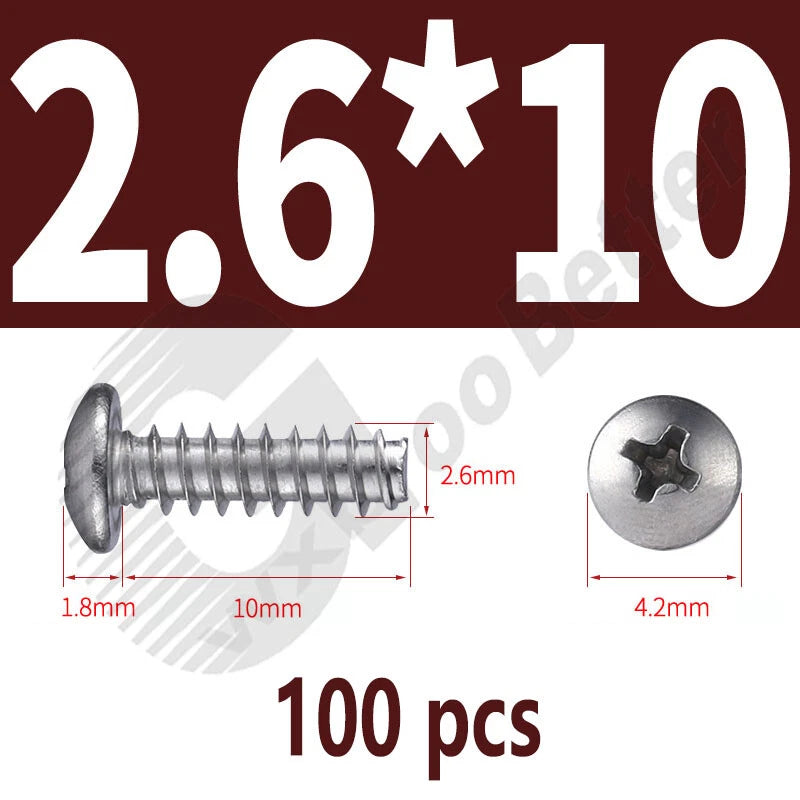 Pan Head Sheet Metal Screws Metric M1~M6 A2 Stainless Steel Sheet Metal Screws