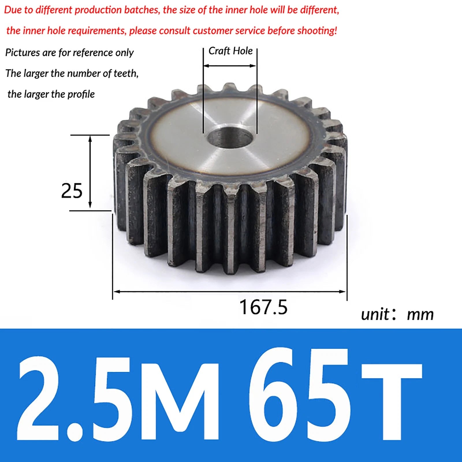 2.5 Mod 10T - 79T Spur Gear 45# Steel Pinion Gear Thickn 25MM Transmission Gear