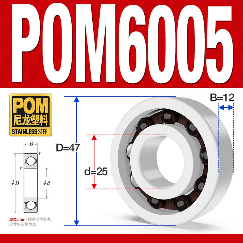POM Plastic Bearing Glass Ball Miniature Deep Groove Ball Bearings Various Sizes