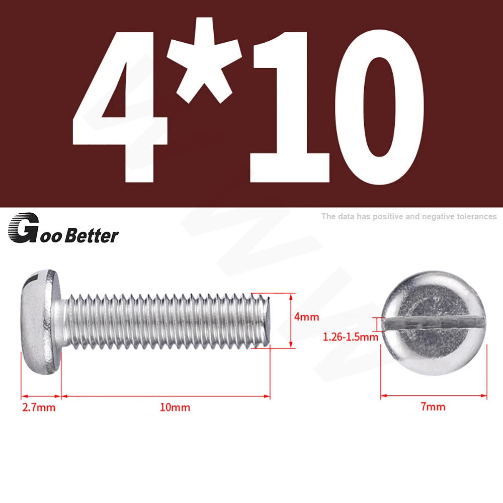 Slotted Pan Head Machine Screws – M1.6 to M4, A2 Stainless Steel, Fully Threaded, Lengths 3mm–60mm
