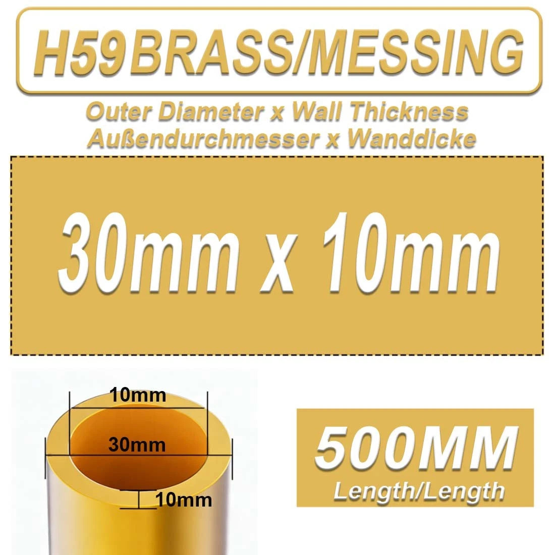 H59 Brass Round Tube 13–40mm OD × 500mm | Hollow Brass Pipe Tubing
