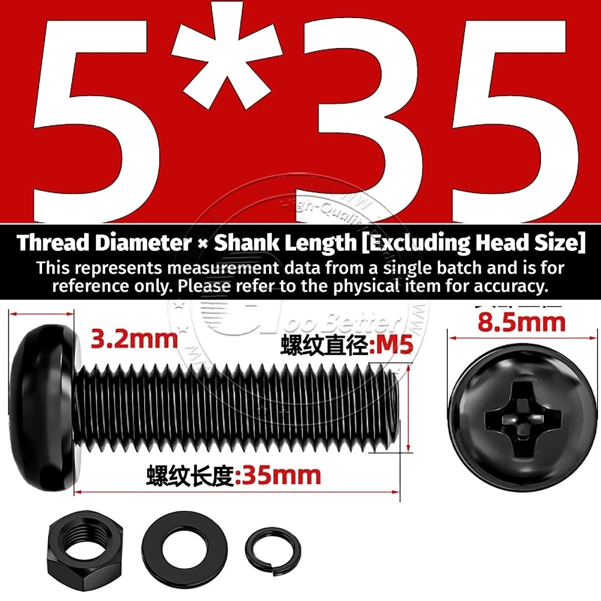 Black Phillips Pan Head Machine Screws with Washers — Metric M2 to M6 - HomeDIYer
