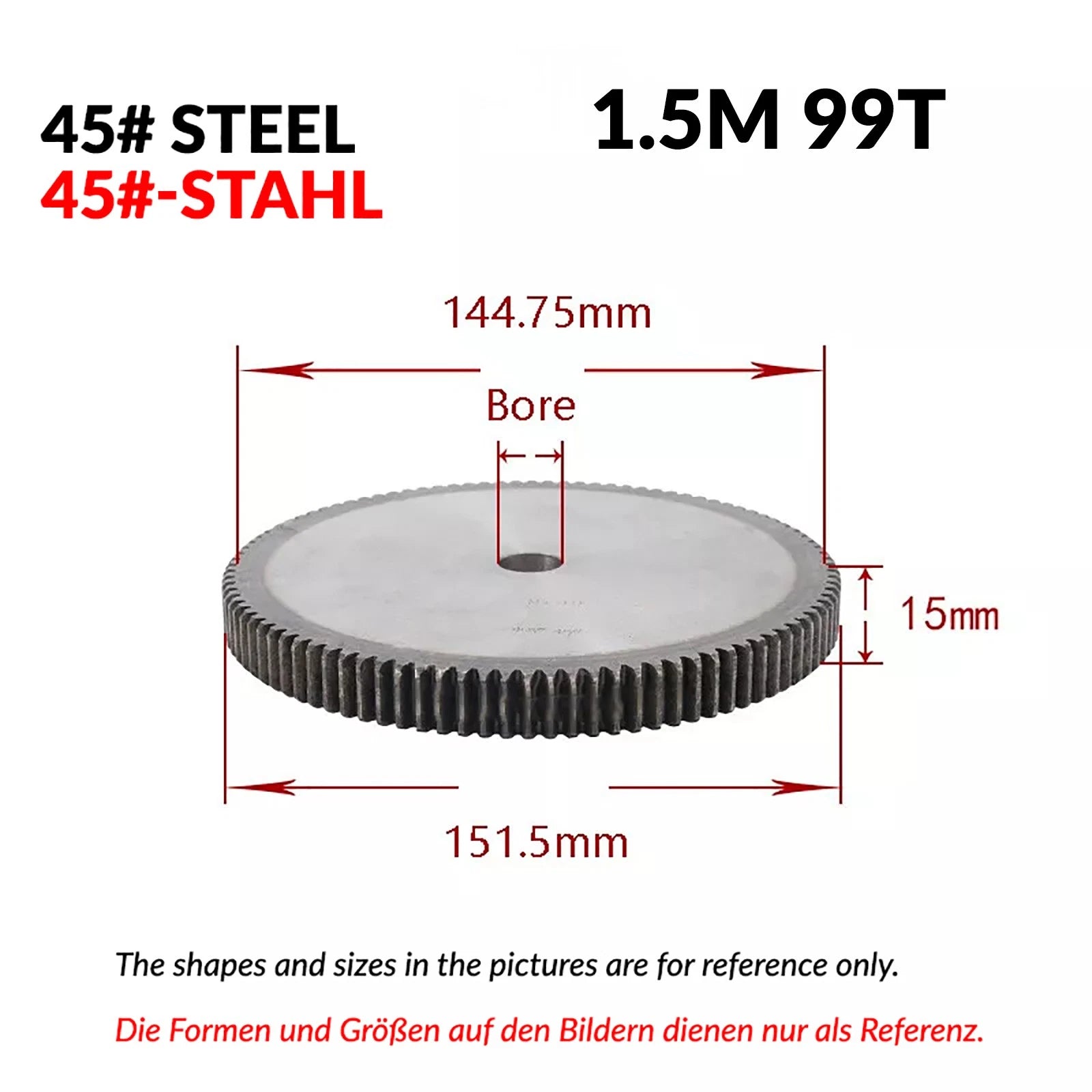 1/1.5/2 Mod 12T-150T Spur Gear 45# Steel Pinion Gear Thickn10-20mm Transmission