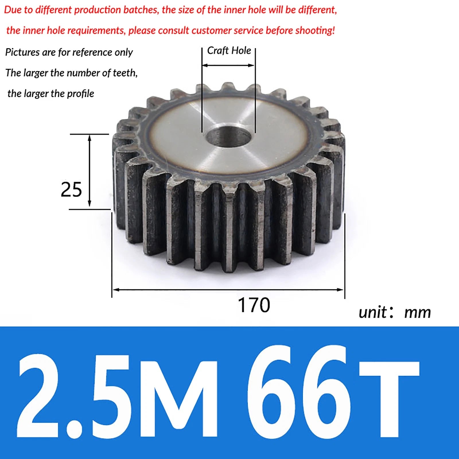 2.5 Mod 10T - 79T Spur Gear 45# Steel Pinion Gear Thickn 25MM Transmission Gear
