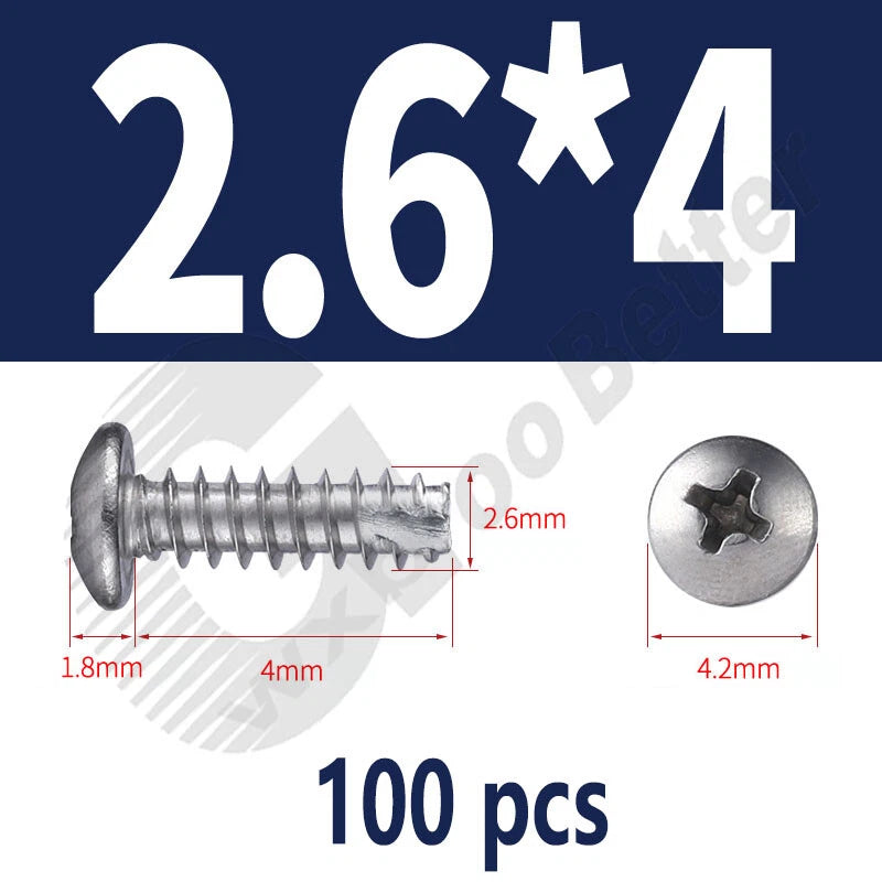 Pan Head Sheet Metal Screws Metric M1~M6 A2 Stainless Steel Sheet Metal Screws