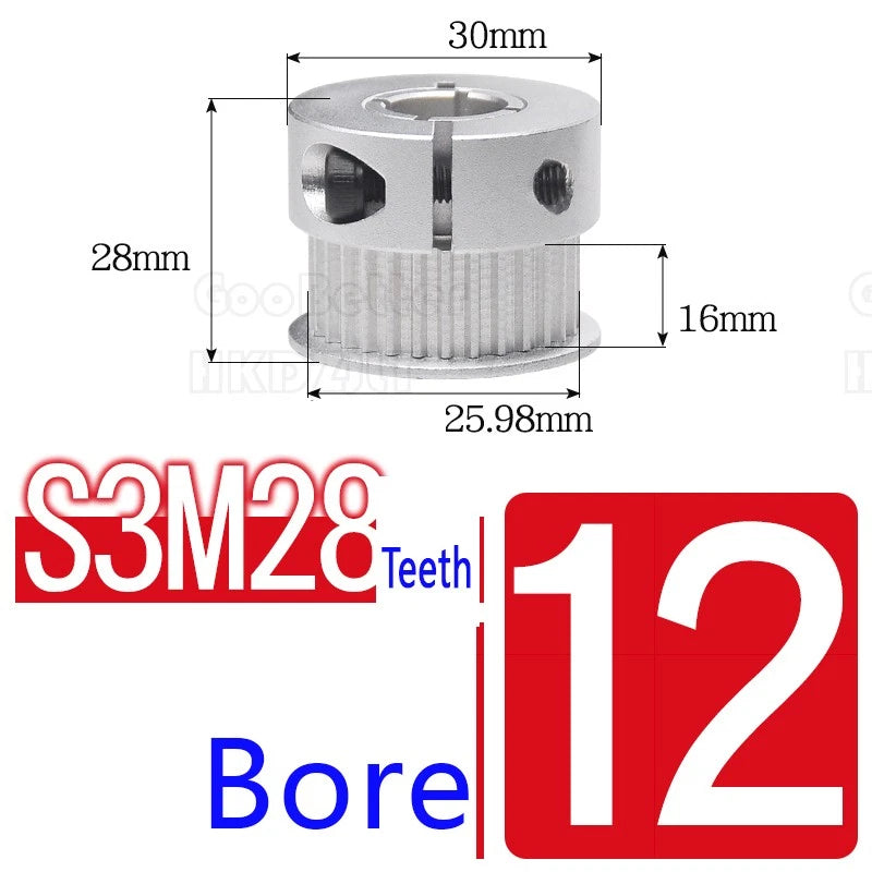 S3M Timing Pulley Belt Synchronous Wheel Gear 3D Printer Bore 5-15mm 20-28 Teeth
