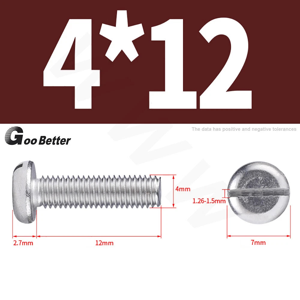 Slotted Pan Head Machine Screws – M1.6 to M4, A2 Stainless Steel, Fully Threaded, Lengths 3mm–60mm