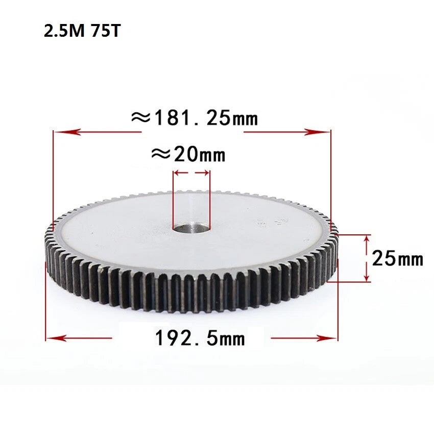 2.5 Mod 12T-75T Spur Gears pitch 7.85mm 45# Steel Pinion Motor Gear Thick 25mm