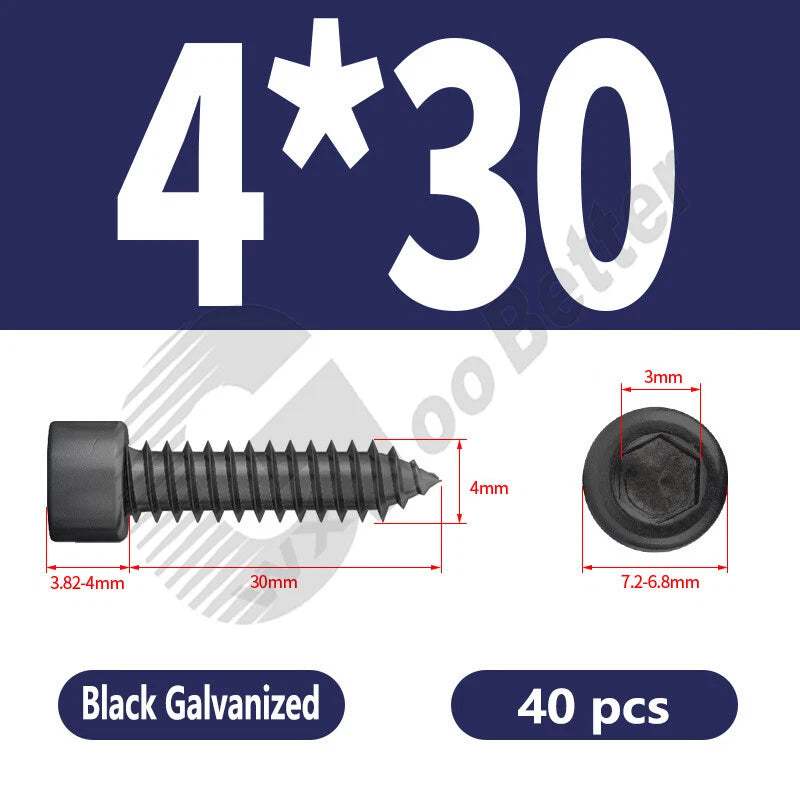 M1.7 M2 M2.3 M2.6 M3 M3.5 M4 M5 M6 Socket Head Self‑Tapping Screws – Alloy Steel, Nickel or Black Zinc