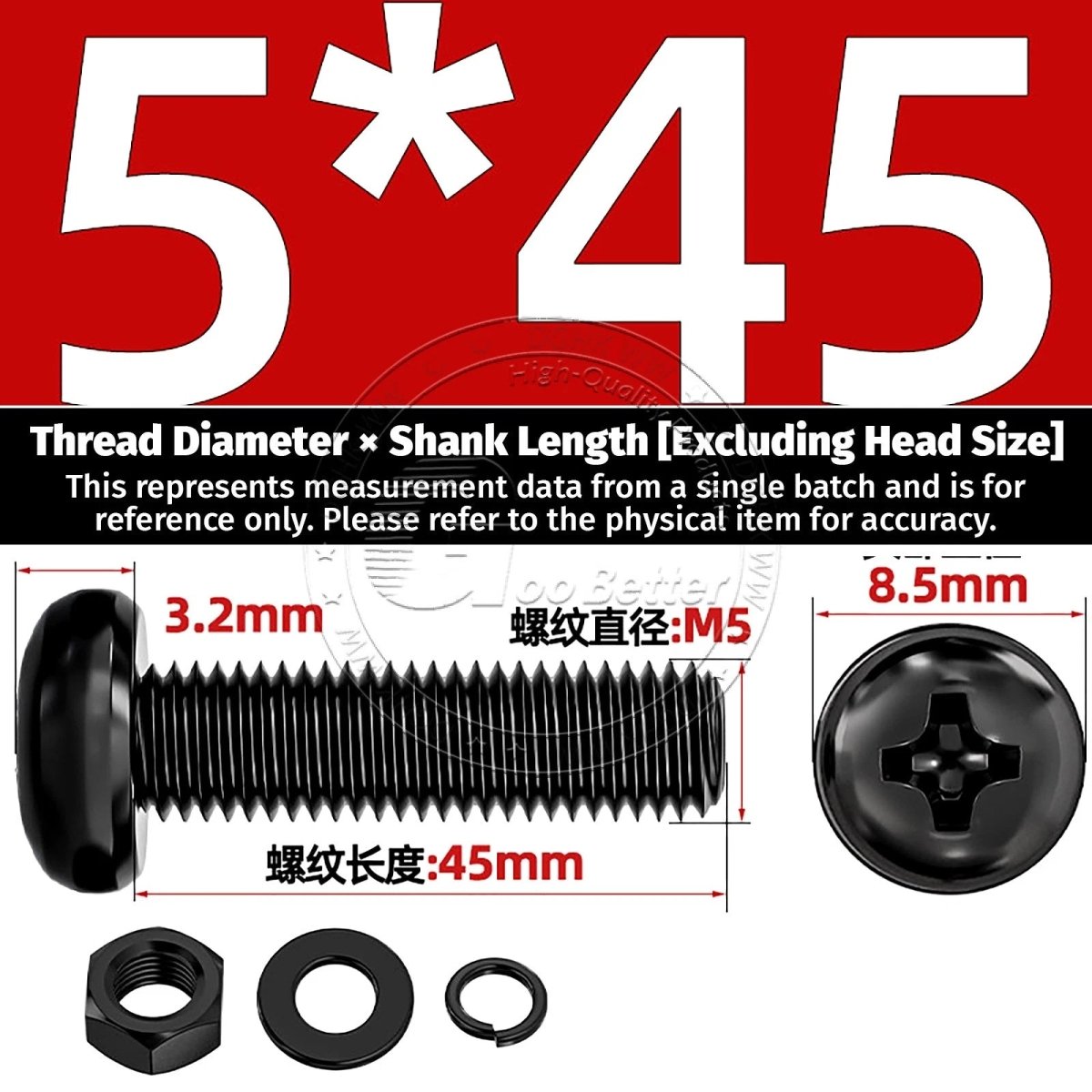 Black Phillips Pan Head Machine Screws with Washers — Metric M2 to M6 - HomeDIYer