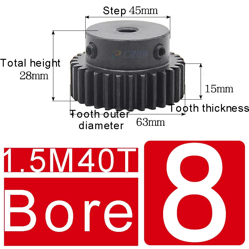 1.5Mod 45# Steel Spur Gears 10-150T Pinion Gear With Step Motor Gear Bore 5-25mm