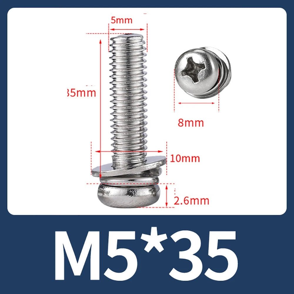 M2–M10 Phillips Button Head Machine Screws — 304 Stainless Steel - HomeDIYer