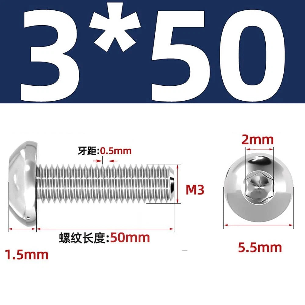 M1.6–M5 A2 Stainless Steel Button Head Socket Cap Screws – Round Pan Head, Hex Drive, Fully Threaded