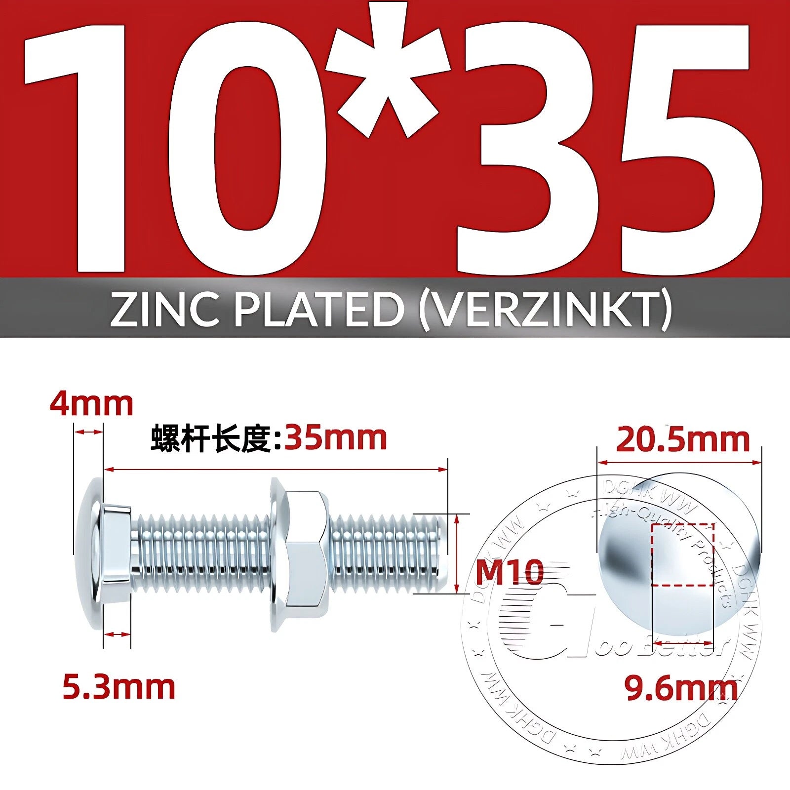 Cup Square Carriage Bolts with Hex Nut — Zinc Plated, M4 to M12