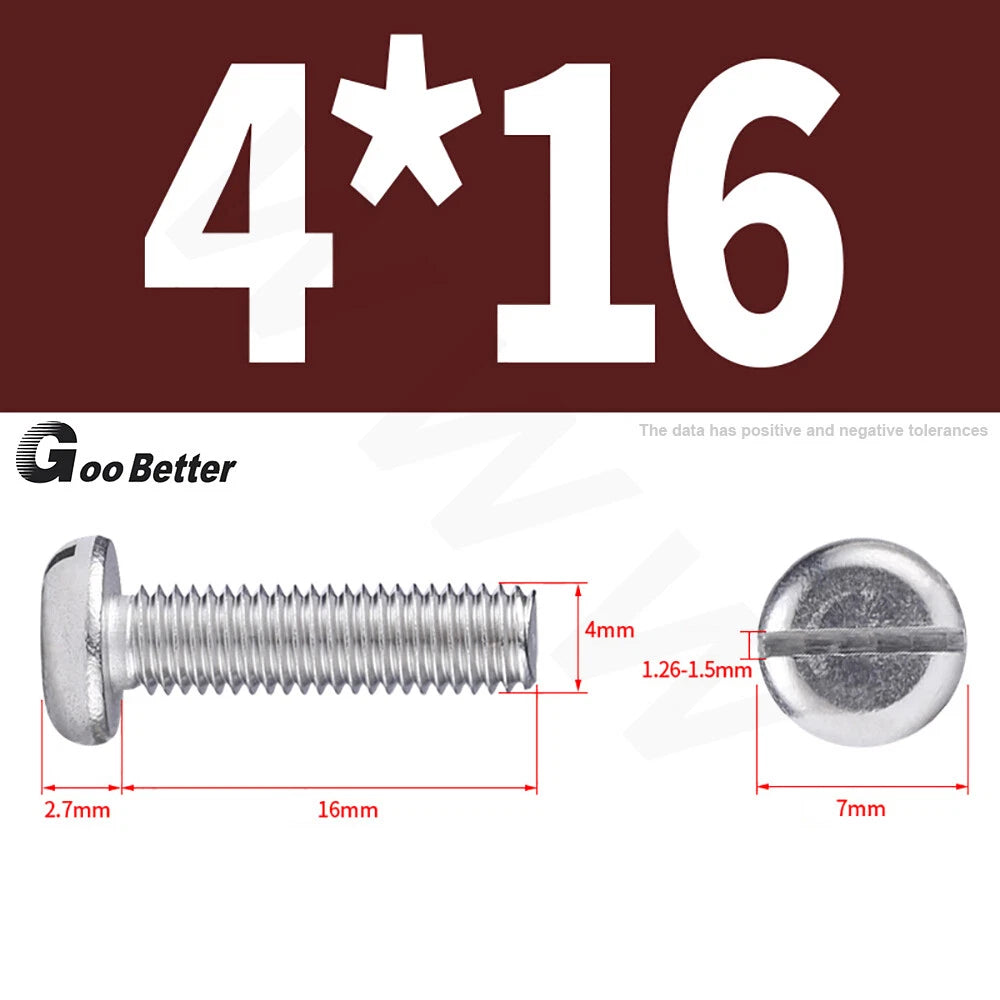 Slotted Pan Head Machine Screws – M1.6 to M4, A2 Stainless Steel, Fully Threaded, Lengths 3mm–60mm