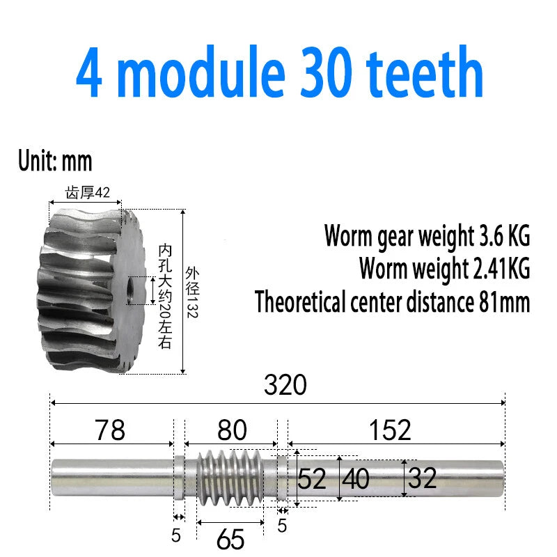 1/1.5/2/2.5/3/4 Module 15T to 100T Gear Steel Worm Wheel Gear & Worm Gear Shaft