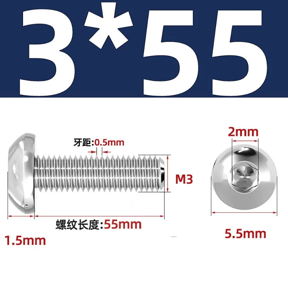M1.6–M5 A2 Stainless Steel Button Head Socket Cap Screws – Round Pan Head, Hex Drive, Fully Threaded