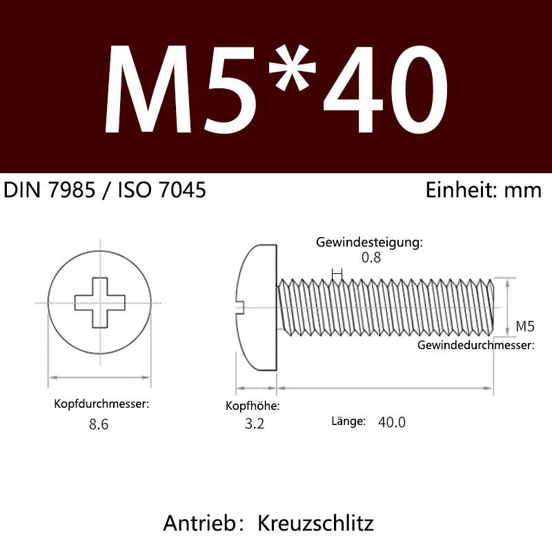 6063 Aluminium Phillips Pan Head Machine Screws DIN 7985 — M1.7 to M6 Metric