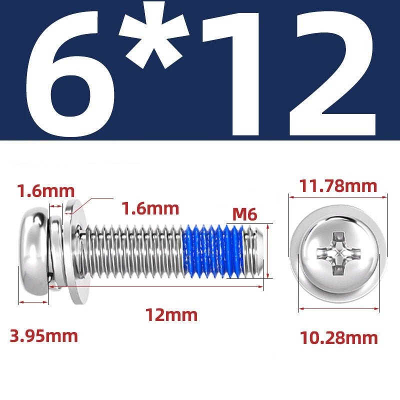 A2 Stainless Steel Phillips Pan Head Machine Screws with Flat & Spring Washers — M2 to M10 - HomeDIYer