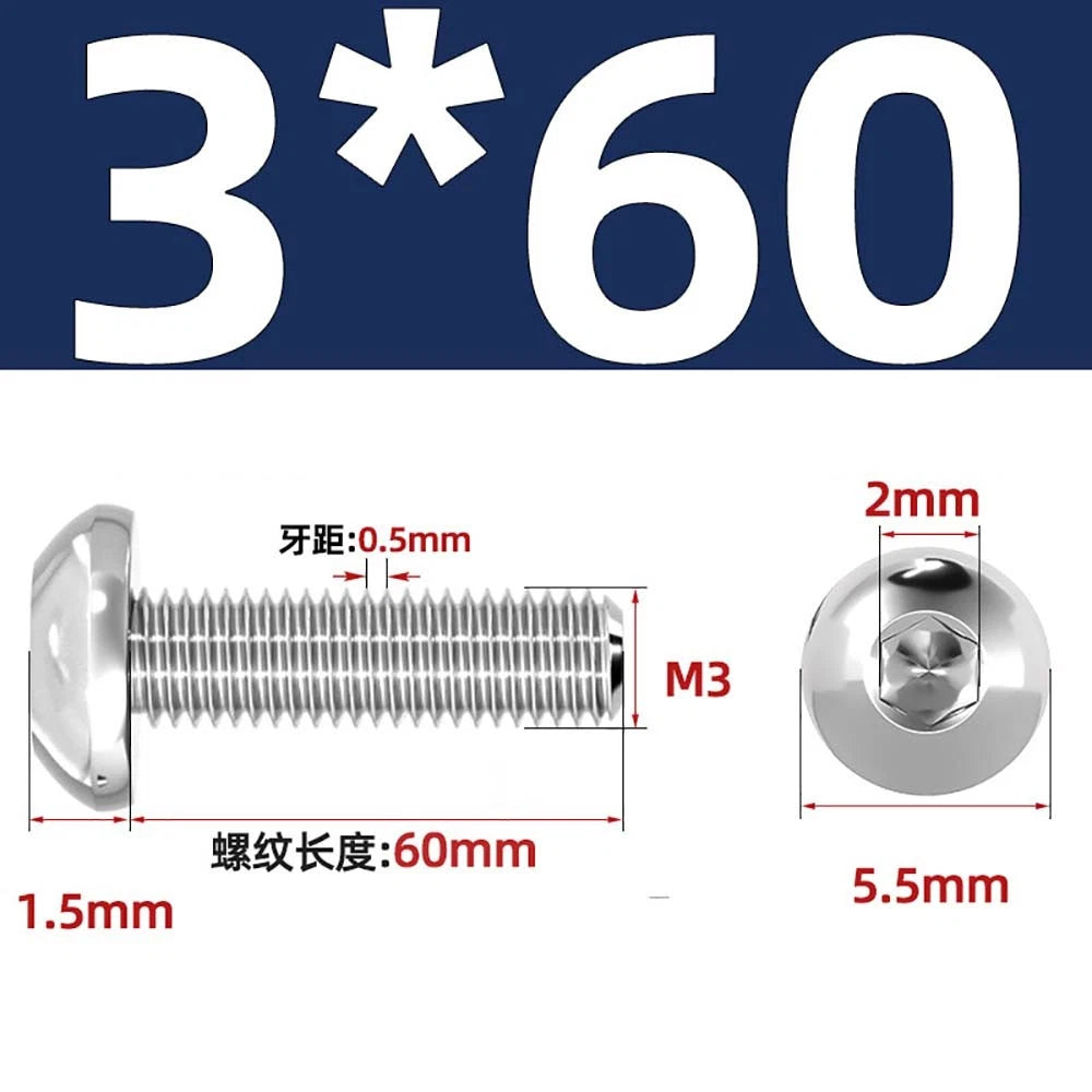 M1.6–M5 A2 Stainless Steel Button Head Socket Cap Screws – Round Pan Head, Hex Drive, Fully Threaded