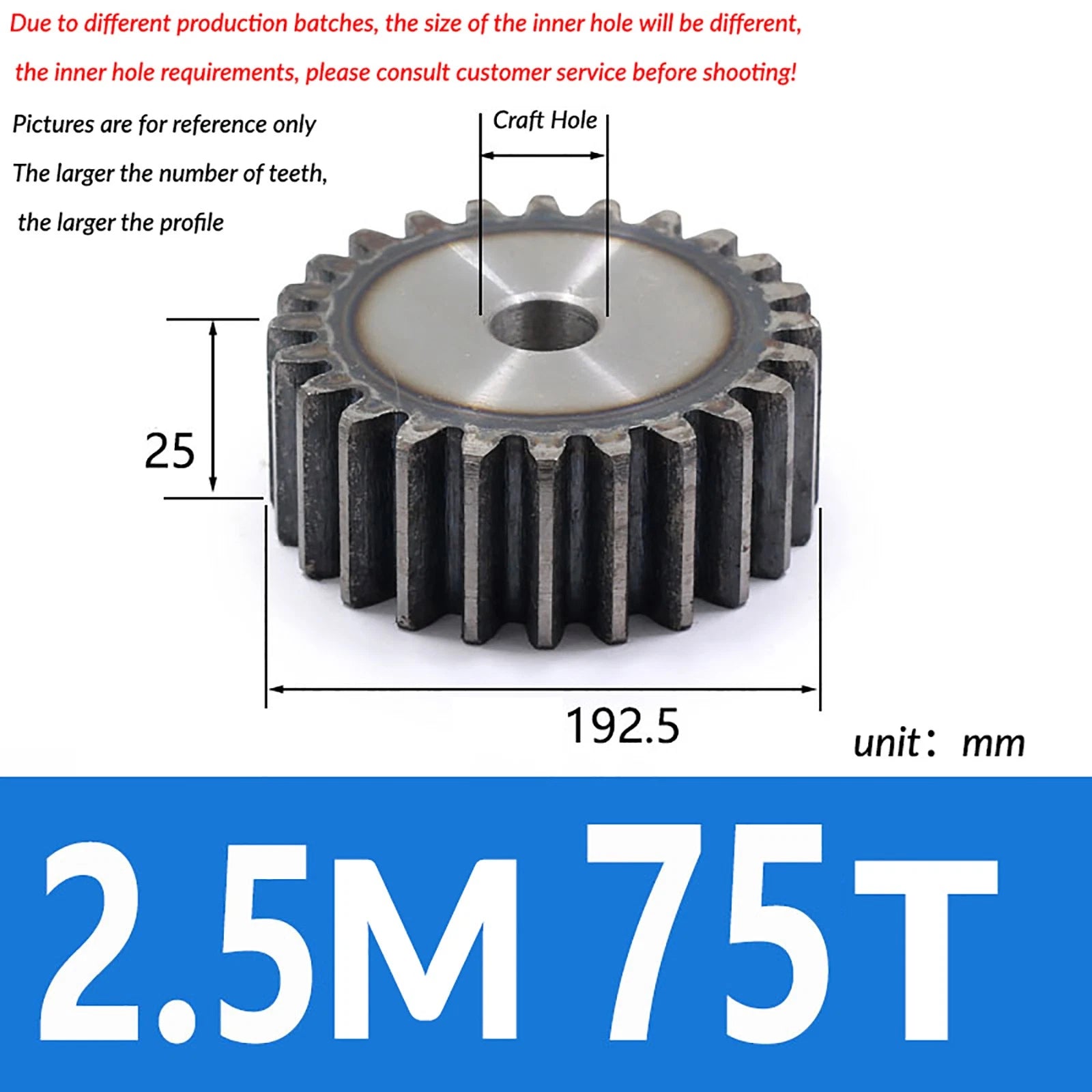 2.5 Mod 10T - 79T Spur Gear 45# Steel Pinion Gear Thickn 25MM Transmission Gear