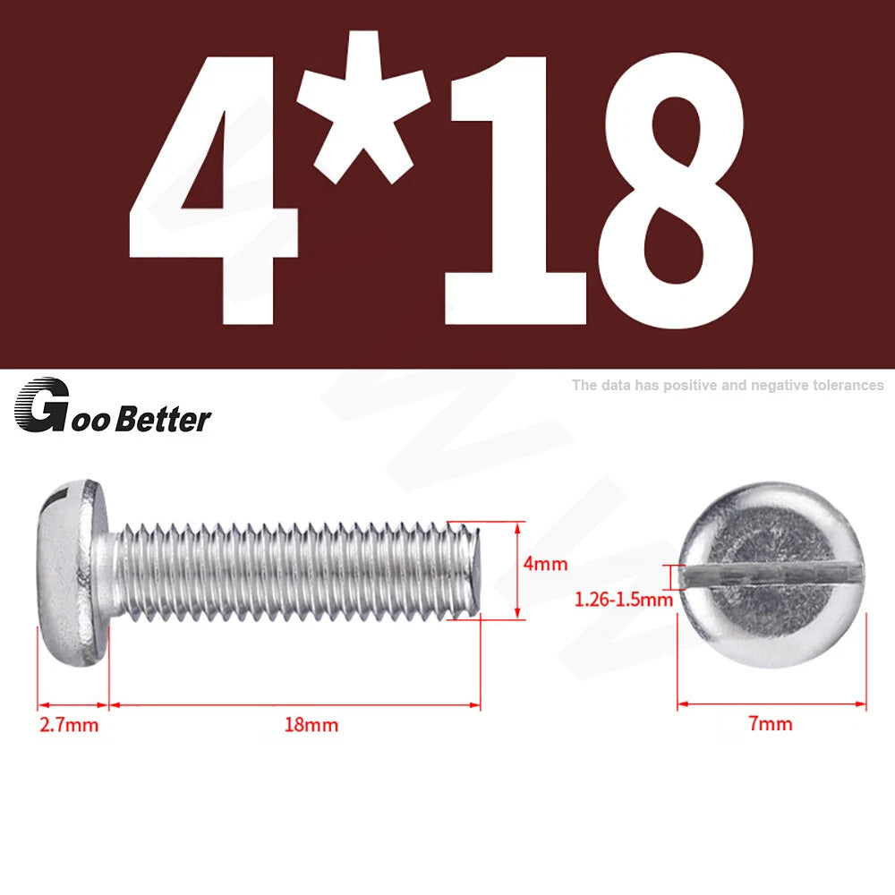 Slotted Pan Head Machine Screws – M1.6 to M4, A2 Stainless Steel, Fully Threaded, Lengths 3mm–60mm