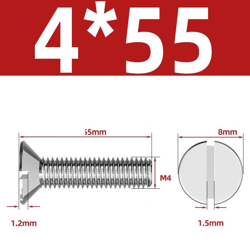 A2 Stainless Steel Slotted Countersunk Machine Screws — M1.6 to M10, Flat Head CSK Bolts - HomeDIYer