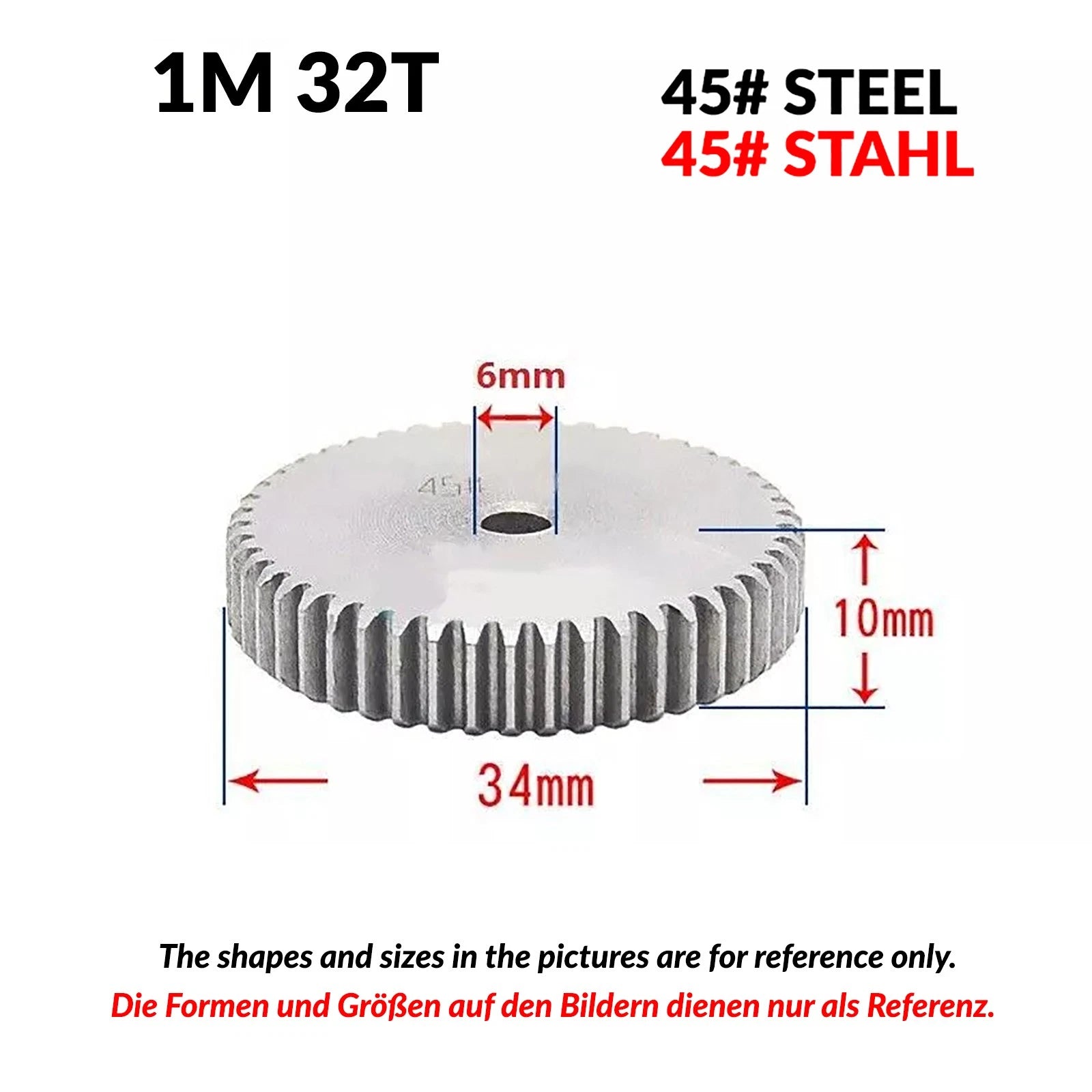 1/1.5/2 Mod 12T-150T Spur Gear 45# Steel Pinion Gear Thickn10-20mm Transmission