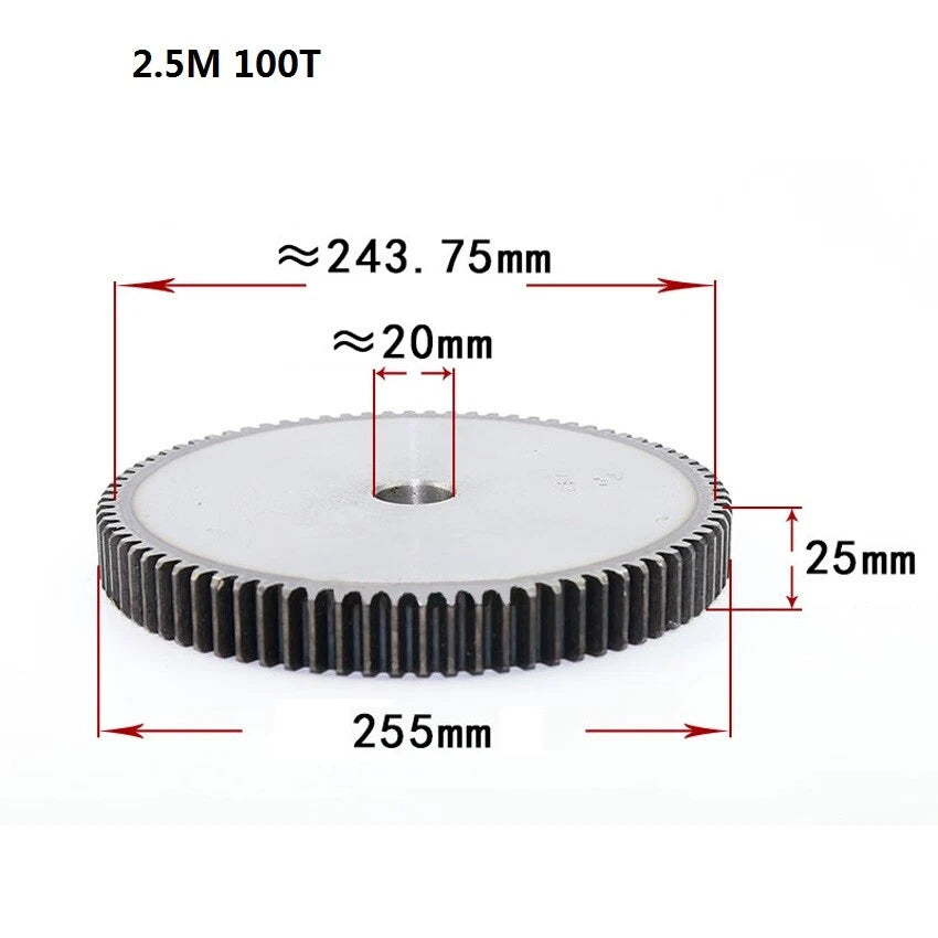 2.5 Mod 12T-75T Spur Gears pitch 7.85mm 45# Steel Pinion Motor Gear Thick 25mm