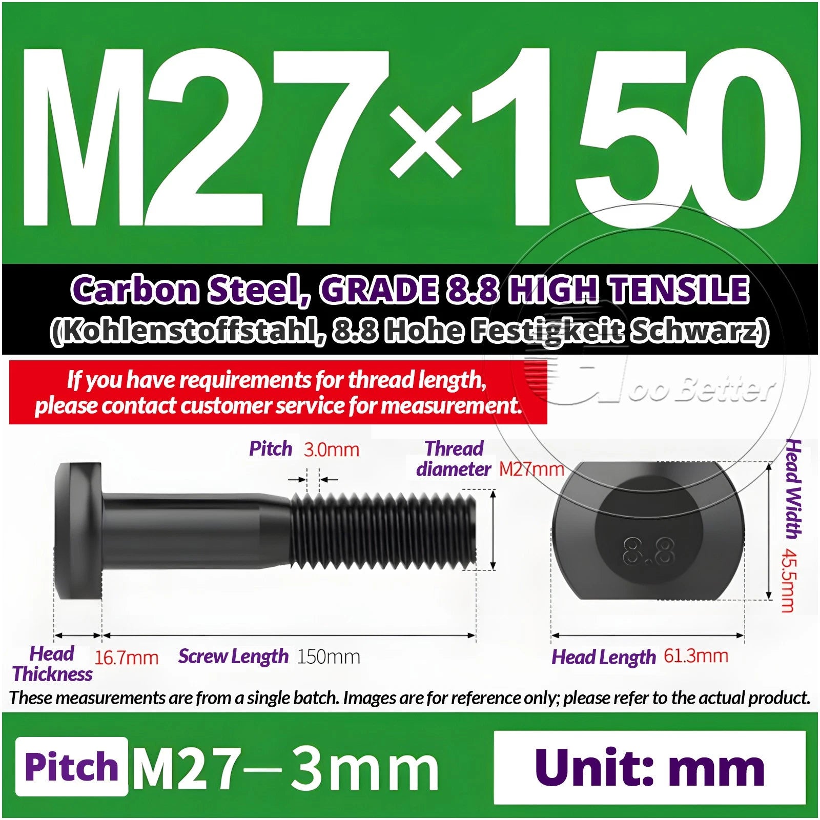 T-Slot Bolts M22 - M42 T Track Bolts 70mm to 500mm Long GRADE 8.8 HIGH TENSILE