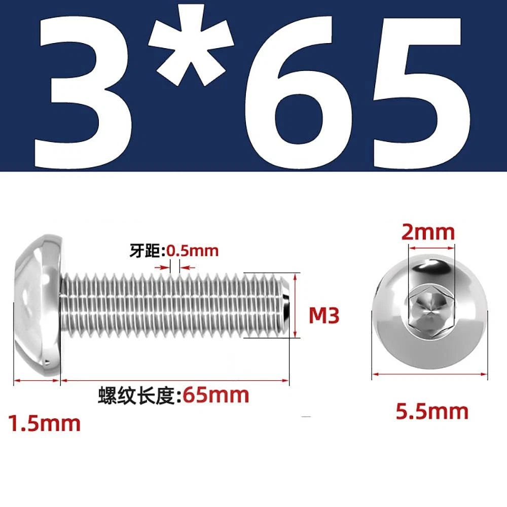 M1.6–M5 A2 Stainless Steel Button Head Socket Cap Screws – Round Pan Head, Hex Drive, Fully Threaded