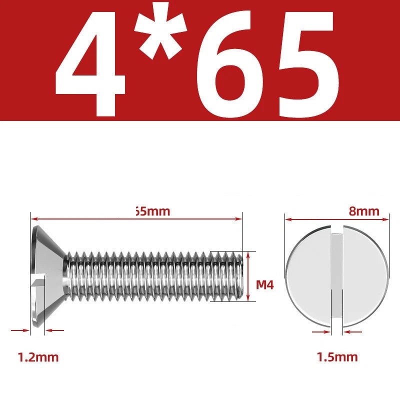 A2 Stainless Steel Slotted Countersunk Machine Screws — M1.6 to M10, Flat Head CSK Bolts - HomeDIYer