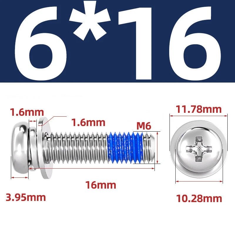 A2 Stainless Steel Phillips Pan Head Machine Screws with Flat & Spring Washers — M2 to M10 - HomeDIYer