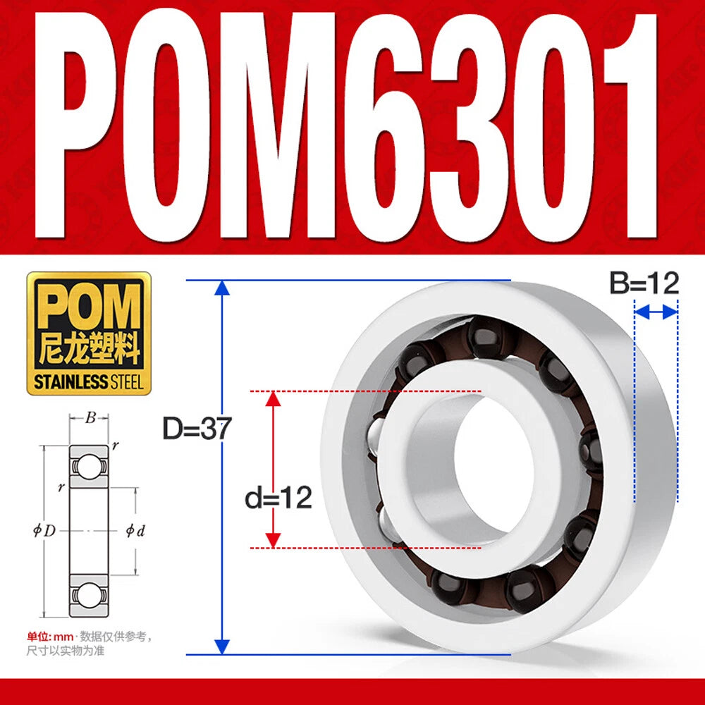 POM Plastic Bearing Glass Ball Miniature Deep Groove Ball Bearings Various Sizes