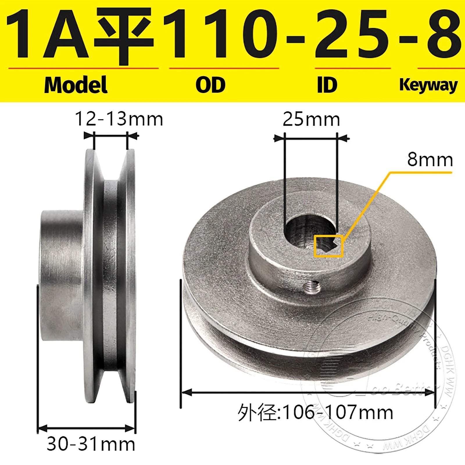 Cast Iron Drive Pulley Single Groove 1A Flat For A/V Belt Pulley OD 50mm-130mm