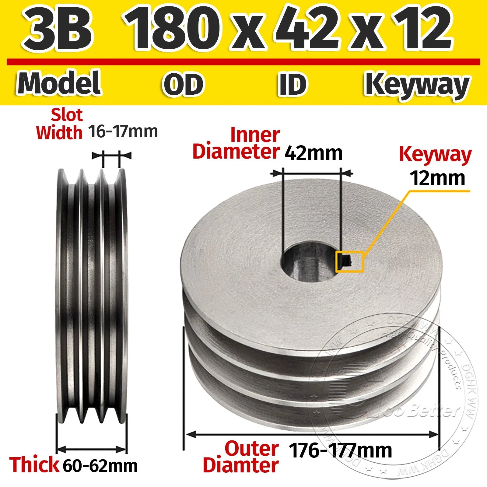 Cast Iron Drive Pulley 3-Groove 3B Flat For V Belt Pulley OD 80mm 90mm - 180mm