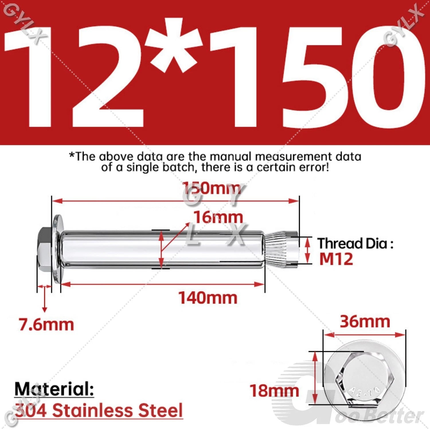 Expansion Anchor Bolts for Masonry — M6 to M16, Stainless Steel & Zinc-Coated