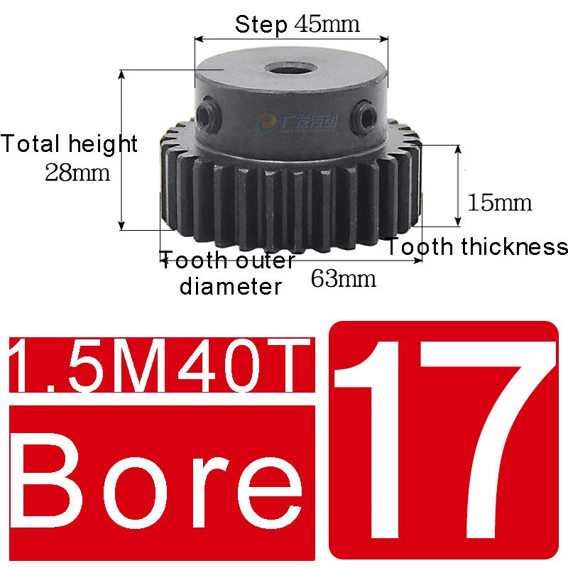 1.5Mod 45# Steel Spur Gears 10-150T Pinion Gear With Step Motor Gear Bore 5-25mm