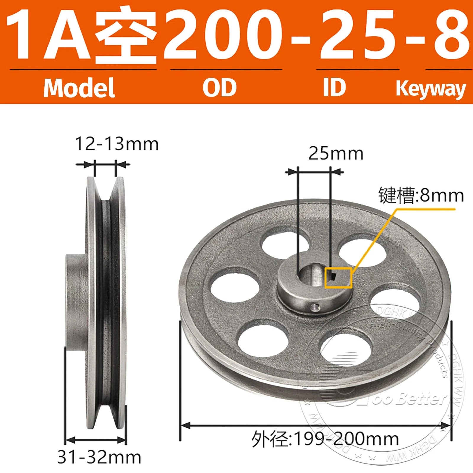 V-Belt Pulley Motor Pulleys Hollow 5-8mm Discs Dia Ø100-300mm For 1A Type Belts