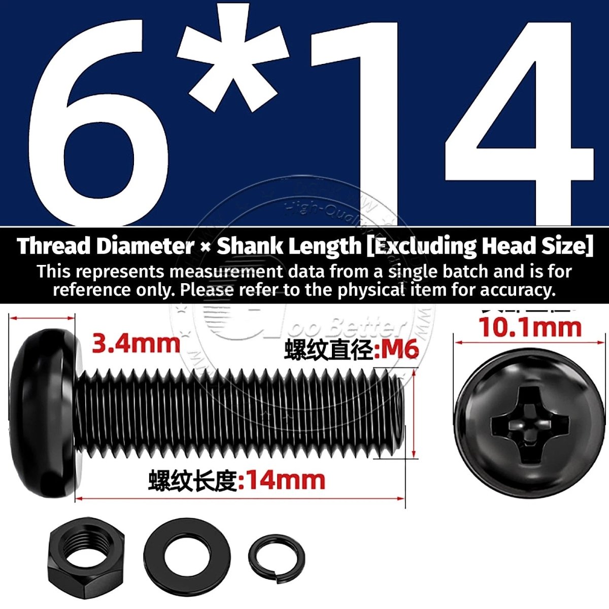 Black Phillips Pan Head Machine Screws with Washers — Metric M2 to M6 - HomeDIYer