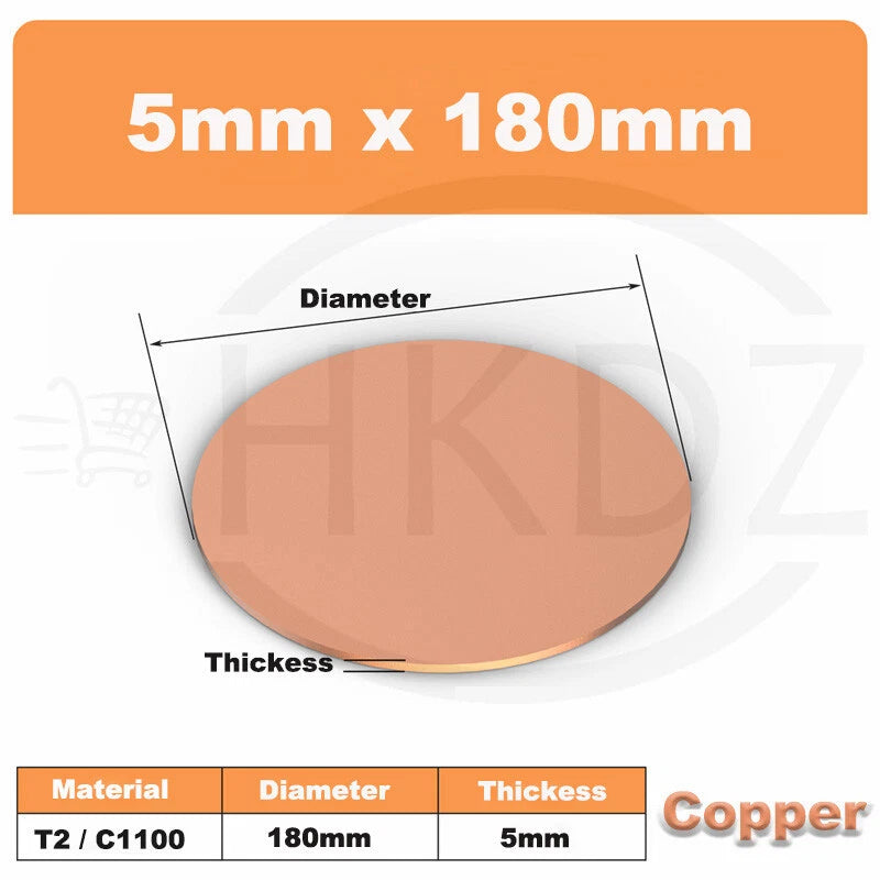 Solid Pure Copper Discs Blanks Round Plate Metal Sheet OD 10-300mm Thick 3.5-6mm