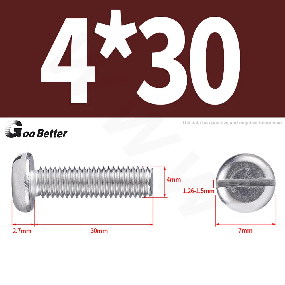 Slotted Pan Head Machine Screws – M1.6 to M4, A2 Stainless Steel, Fully Threaded, Lengths 3mm–60mm