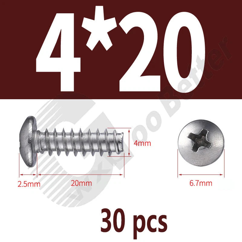 Pan Head Sheet Metal Screws Metric M1~M6 A2 Stainless Steel Sheet Metal Screws